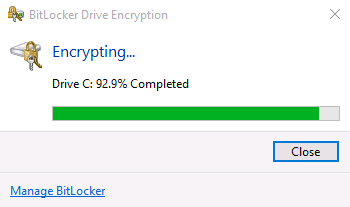 Bitlocker encrypts the drive after the first boot.